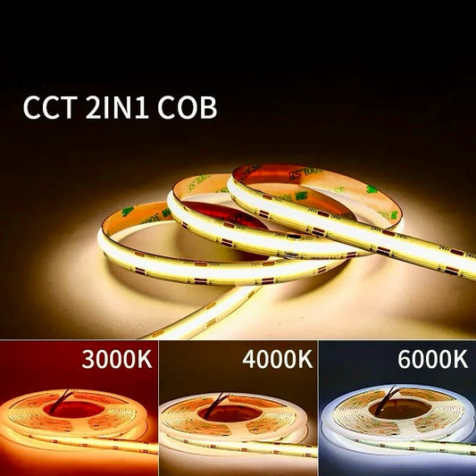 LED Strip COB CCT 608 LEDs/m 2700K to 6500K DC12V 24V IP20 5М