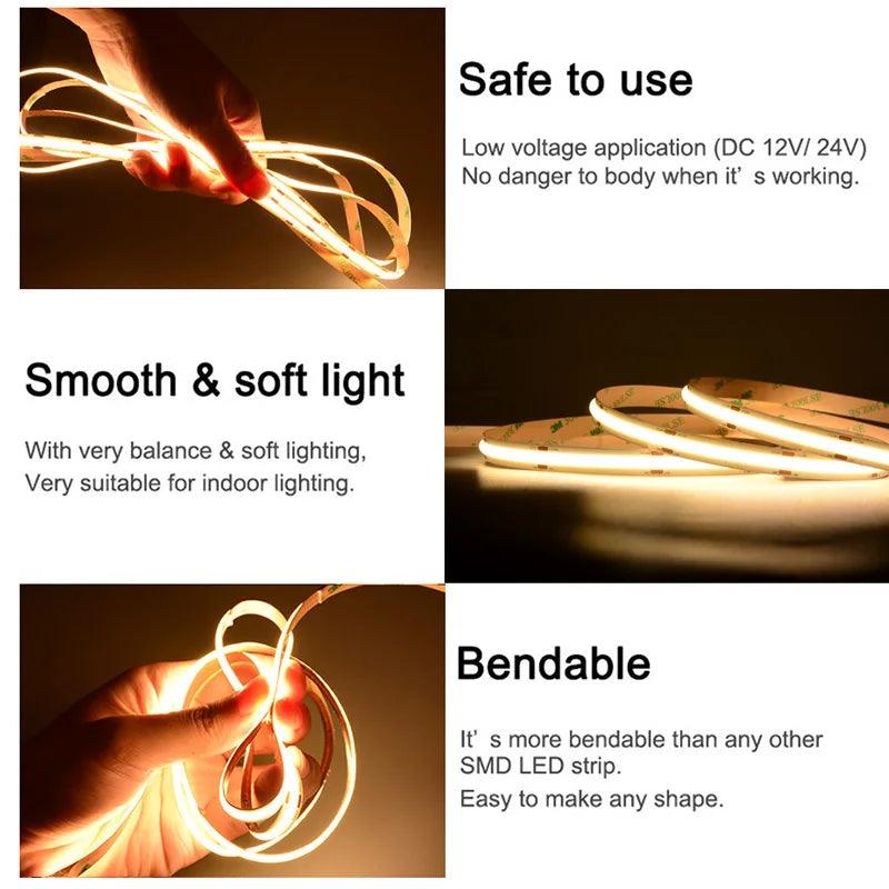 LED Strip COB 320 480 LEDs/m DC12V 24V IP20 5М - LEDOF