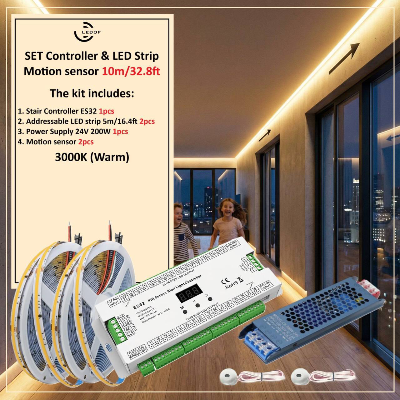 Sensor Slide Led Strip SET Controller & LED Strip Motion sensor