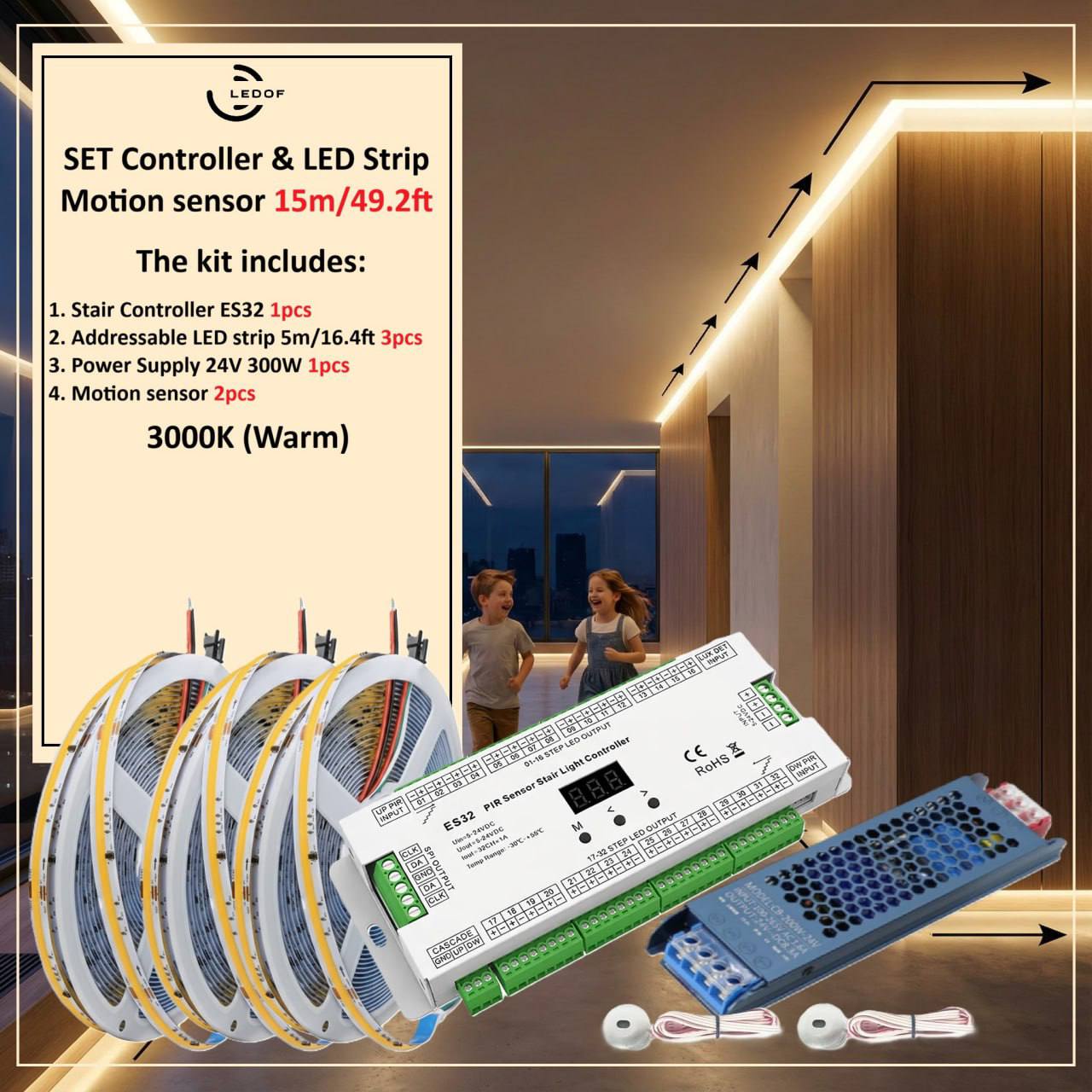 Sensor Slide Led Strip SET Controller & LED Strip Motion sensor