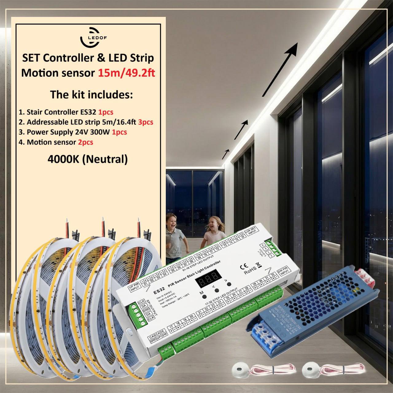 Sensor Slide Led Strip SET Controller & LED Strip Motion sensor