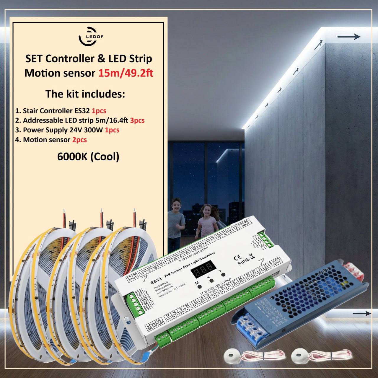 Sensor Slide Led Strip SET Controller & LED Strip Motion sensor