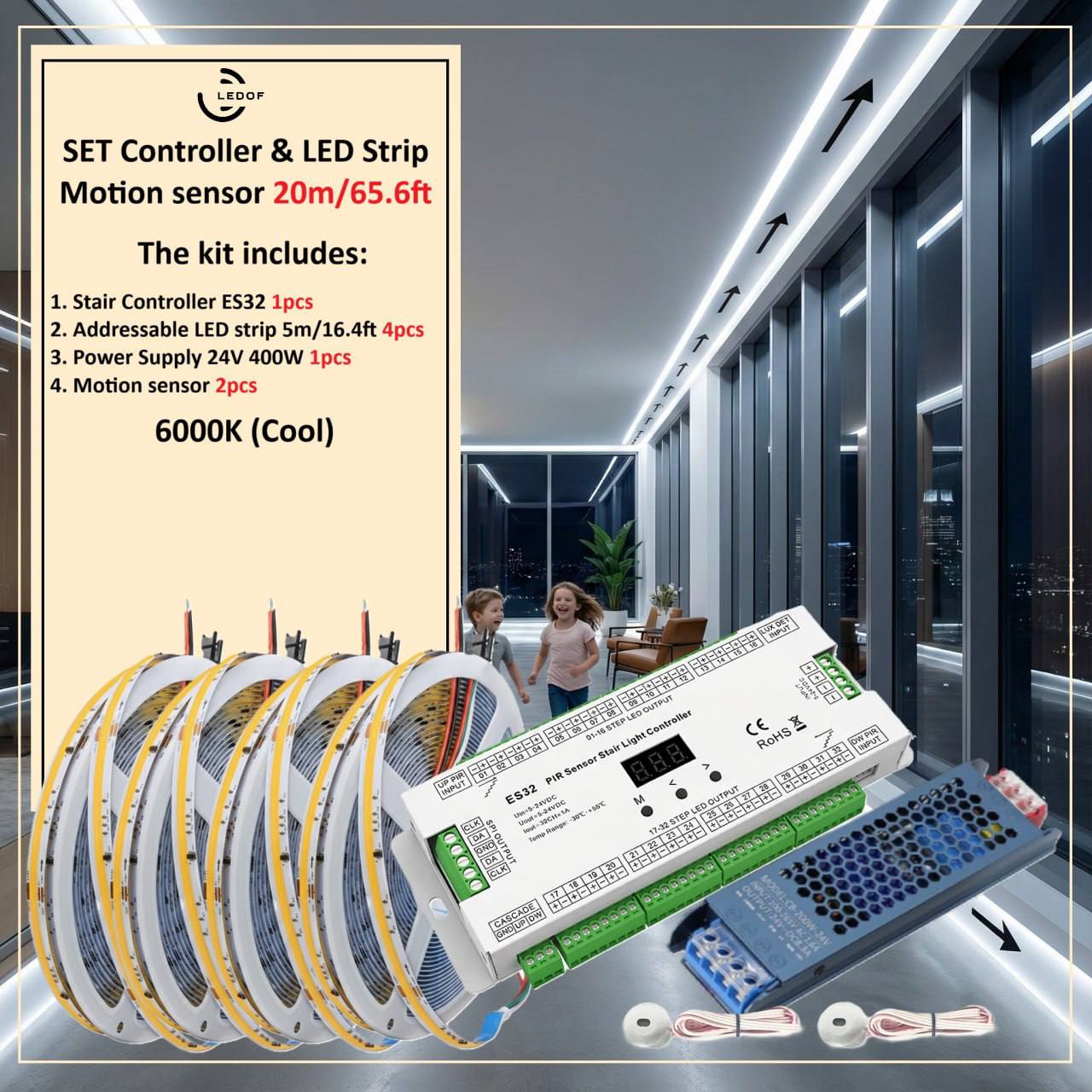 Sensor Slide Led Strip SET Controller & LED Strip Motion sensor