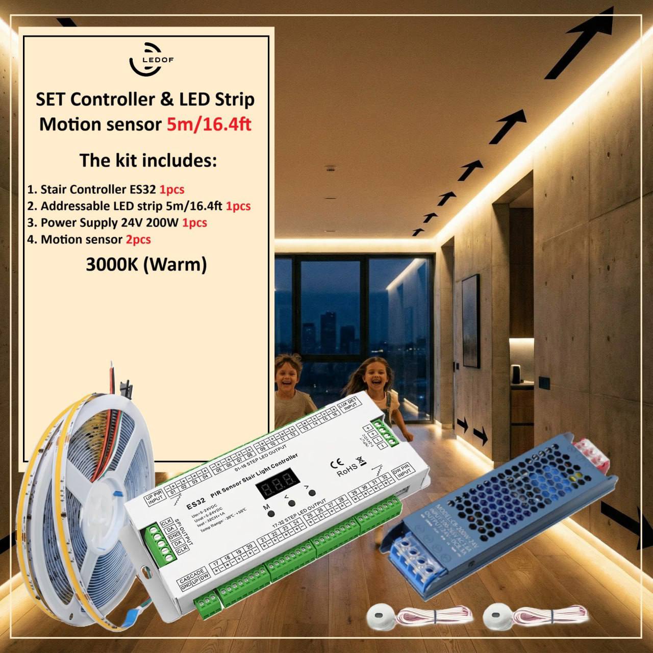 Sensor Slide Led Strip SET Controller & LED Strip Motion sensor
