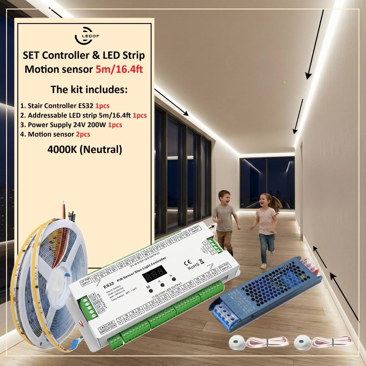 Sensor Slide Led Strip SET Controller & LED Strip Motion sensor