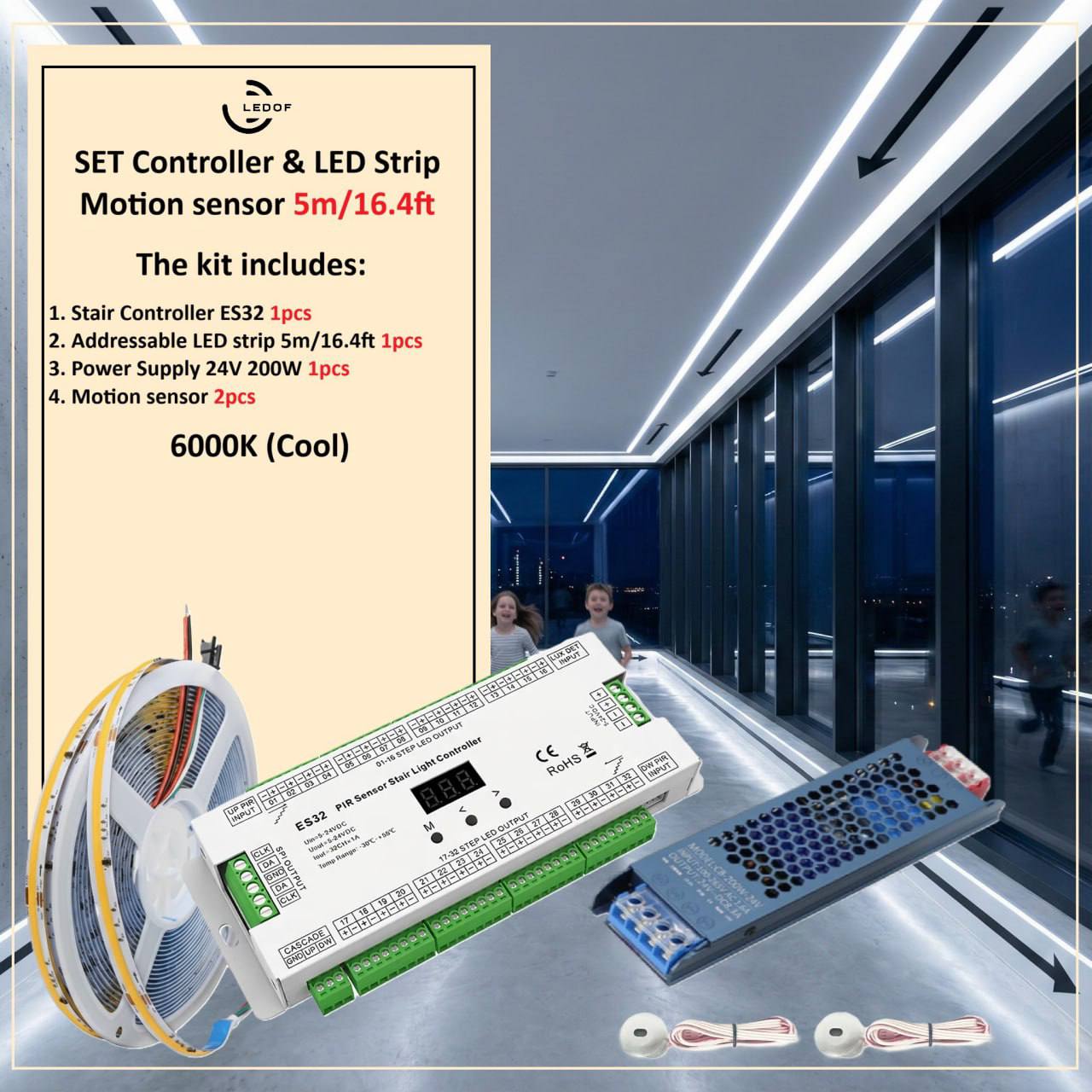 Sensor Slide Led Strip SET Controller & LED Strip Motion sensor