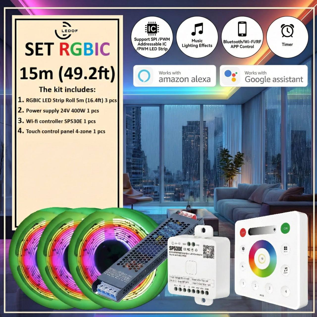 Rectangle Rgbic Led SET Addressable LED strip RGBIC COB