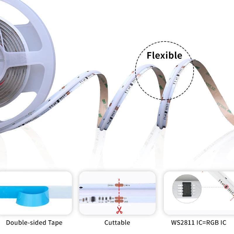 LED Strip COB WS2811 720LEDs RGBIC DC12V 24V IP20 5М - LEDOF