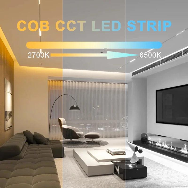 LED Strip COB CCT 608 LEDs/m 2700K to 6500K DC12V 24V IP20 5М - LEDOF