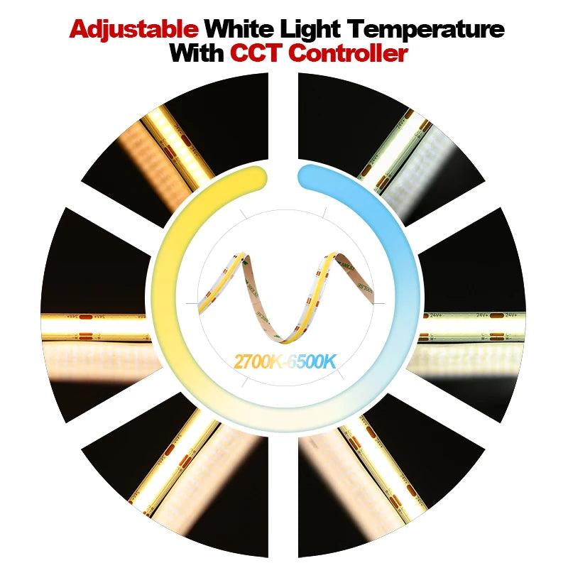 LED Strip COB CCT 608 LEDs/m 2700K to 6500K DC12V 24V IP20 5М - LEDOF