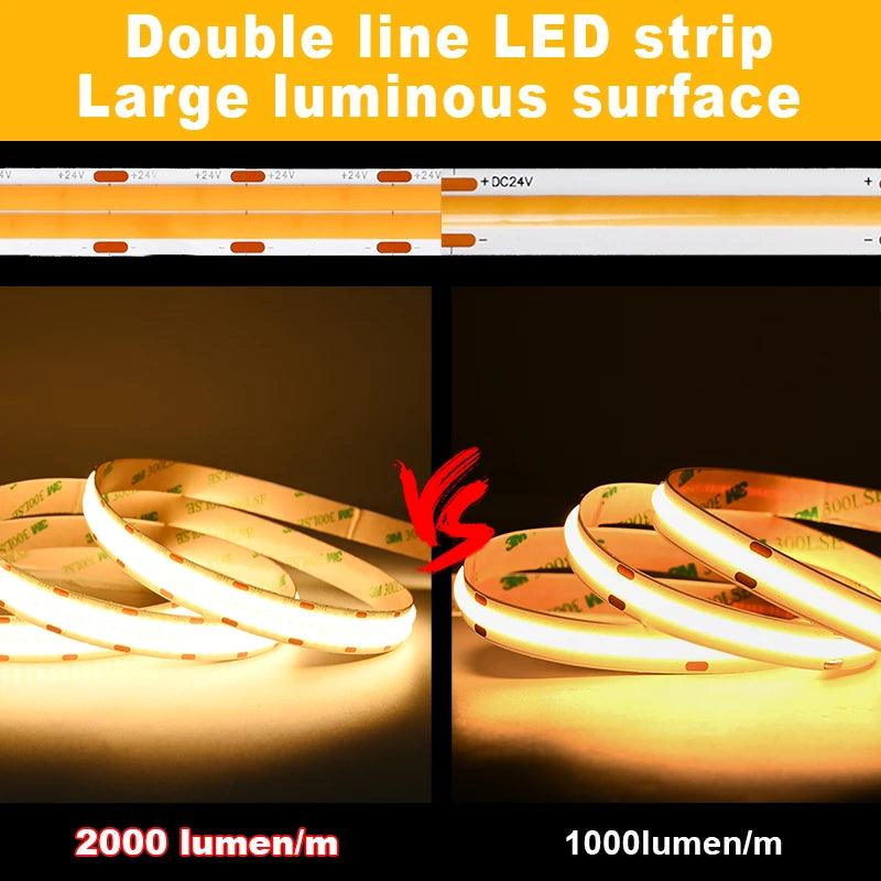 LED Strip COB 2000lm/m Double Row 600LEDs/m DC24V IP20 5М - LEDOF
